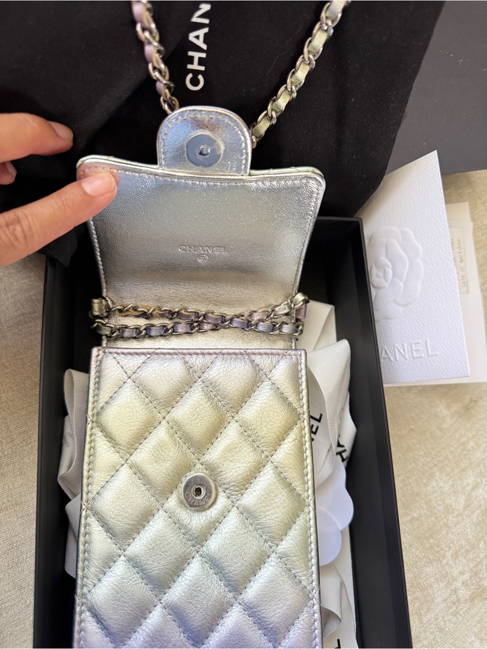 CHANEL Pastel Iridescent Quilted Mini Crossbody Phone Bag - Picture 6 of 9